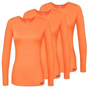 Adar Onder schrobt voor Dames 3 Pack - Lang Mouw Onder schrobt Comfort Tee - 2903 - Neon Oranje - M