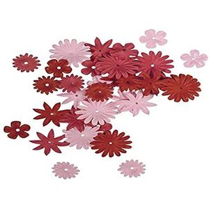 Rayher Hobby 7895518 papier-bloemenmix, versch. maten, 1,5-2,5 cm, 4 soorten, SB-Tube 36 stuks, roze/rode tinten, strooidecoratie, bloemen