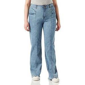 Urban Classics Dames hoge taille straight slit denim broek dames, Lichtblauw met gewassen patroon, 42