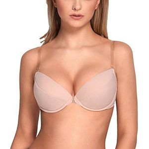 VIVISENCE Eve 1012 Push-upbeha voor dames, transparant, rugvrij, afneembaar, zonder patronen, EU, beige, 85C