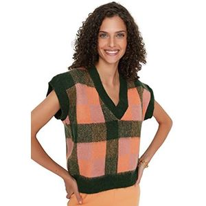 Trendyol Dames Regular Fit Basic V-hals Knitwear Trui, Groen, S