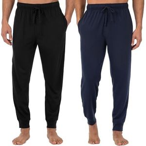 Fruit of the Loom Jersey-gebreide joggingbroek voor heren, slaapbroek (1 en 2 stuks), Zwart/Navy, L