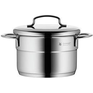 WMF Mini-kookpan, klein, 14 cm, metalen deksel, vleespan, inductie, 1,3 l, Cromargan roestvrij staal, stapelbaar, voor kleine porties, eenpersoons huishouden