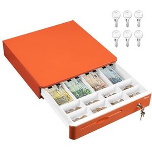 Tera 405R automatische kassalade van 16 inch met microschakelaar met 5 biljettenvakken en 8 muntvakken voor POS-systemen uitneembare vakken voor bankbiljetten met sleutelvergrendeling oranje