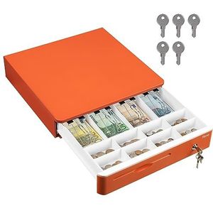 Tera 405R automatische kassalade van 16 inch met microschakelaar met 5 biljettenvakken en 8 muntvakken voor POS-systemen uitneembare vakken voor bankbiljetten met sleutelvergrendeling oranje