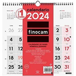 Finocam - Kalender 2024 neutrale wandkalender grote cijfers januari 2024 - december 2024 (12 maanden) Spaans