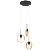 EGLO Hanglamp Ipsden, 3-lichts pendellamp minimalistisch, eettafellamp van hout in natuurlijke kleur en zwart metaal, lamp hangend voor woonkamer, E27 fitting