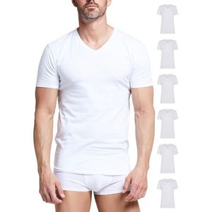 POMPEA Heren T-shirt van katoen, T-shirt met korte mouwen met elastische V-hals (verpakking van 6), Wit, M