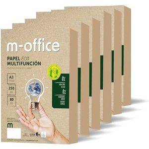 M-Office Gerecycled Papier DIN A3, 80 g, Voor Kopieerapparaten en Printers - 6 Verpakkingen van 250 Vellen, 100% Gerecycled (1500 Vellen Totaal)