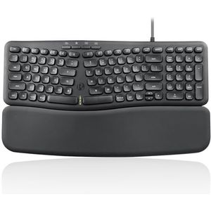 Perixx PERIBOARD-536B US, bedraad ergonomisch compact USB-toetsenbord - 40 x 14 x 4,5 cm dimensie - Ingebouwde Number Pad - Afneembare polssteun - Stille Typing - Zwart