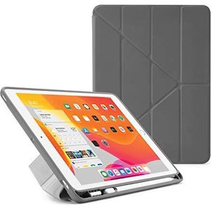 Pipetto iPad Origami Pencil Case voor 10,2 inch/7e en 8e generatie iPad | 5-in-1 standposities, potloodopslag & auto slaap/wake cover - Donkergrijs