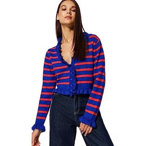 TRENDYOL Gestreept lange mouwen regular gebreide cardigan sweater, koningsblauw, L