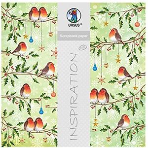 Ursus 703000312 - Premium Glitter Scrapbook paper Christmas Robin, ca. 30,5 x 30,5 cm, 5 vellen, motief 312