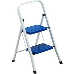 Ruimtebesparende kruk | inklapbare kruk | ladder met 2 treden | kruk met 2 treden | kruk voor binnen en buiten | kruk van aluminium 80 x 36 x 80 cm, wit en blauw