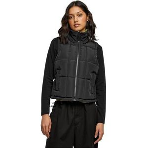 Urban Classics Omkeerbaar cropped puffer vest voor dames, zwart/frozenyellow, L