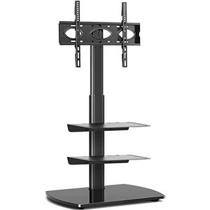 RFIVER Universele tv-vloerstandaard met 3 planken voor 32 inch - 65 inch platte en gebogen schermen, in hoogte verstelbare cantilever tv-standaard met draaibare beugel max VESA 400x400mm