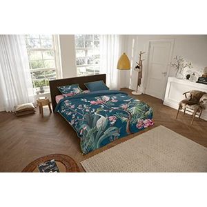 Descanso Sarenza biologisch katoensatijn beddengoedset met dekbedovertrek 155 x 220 cm 1-80 x 80 cm motief: bloemen en bladeren dieren