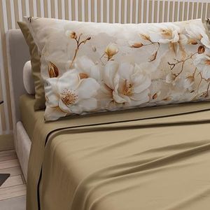 PETTI Artigiani Italiani - Katoenen beddengoed met kussenslopen met digitale print, eenpersoonsbed, beddengoedset met bloemenpatroon 12 taupe, 100% Made in Italy