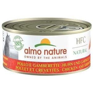 Almo Nature HFC Natural Natvoer voor volwassen katten, kip en garnalen (24 blikjes à 150 g)