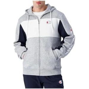 Champion Legacy Retro Sport (220412) - Soft Compact Powerblend Fleece Hooded Trainingspak, Meerkleurig Grijs Melange/Marineblauw (NOXM/NNY/WHT), L Heren FW24, grijs gemêleerd/marineblauw