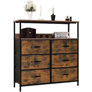 LYNCOHOME - Commode - Zwart - Stof - 6 Laden
