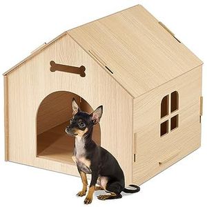 Relaxdays hondenhok binnen, modulair kattenhuis, dierenhuis, voor kleine honden & katten, hondenhuisje van mdf, natuur