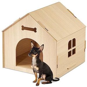 Relaxdays hondenhok binnen, modulair kattenhuis, dierenhuis, voor kleine honden & katten, hondenhuisje van mdf, natuur