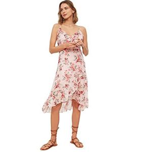 Trendyol Damesjurk met riem bloemenpatroon jurk jurk, poederroze, 38