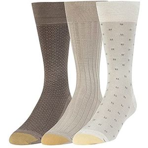 GOLDTOE Men's Dress Crew Socks, 3 Pairs, String/Driftwood, Large