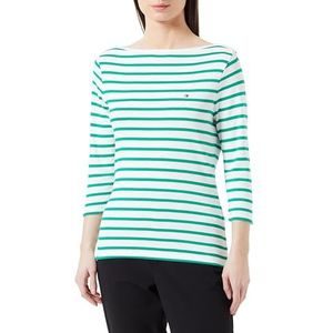 Tommy Hilfiger Dames nieuwe Cody Slim Boat-Nk 3/4Slv S/S gebreide tops, groen, XS, Bretons Ecru/Olympisch Groen, XS
