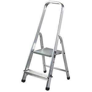 HOMELUX Huishoudelijke ladder, belastbaar tot 150 kg, inklapbare ladder voor het huishouden, breedte treden 08 cm, 2 treden, 2,5 kg, huisladder, aluminium ladder, vouwladder van aluminium