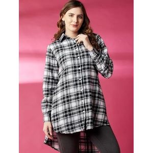 Tommy Jeans TJW RLX Tartan geruit shirt EXT DW0DW18878 L/S shirt, wit (winter check), L, Wit (Winter Check), L