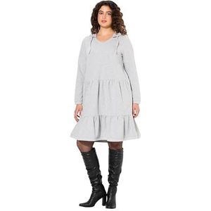 Ulla Popken Sweatjurk met capuchon, Lichtgrijs Mélang, 46/48 NL