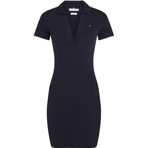 TOMMY HILFIGER Dames SLIM OPEN NK POLO JURK WW0WW42567, blauw, XXS, Blauw (Donker Nacht Marine), XXS
