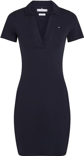 TOMMY HILFIGER Dames SLIM OPEN NK POLO JURK WW0WW42567, blauw, XXS, Blauw (Donker Nacht Marine), XXS