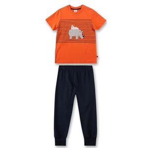 Sanetta Kinderpyjama voor jongens, lange broek, T-shirt met halve mouwen, 100% biologisch katoen, grapefruit, 98 cm
