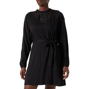 Vila Vrouwelijke jurk met lange mouwen, kant versierd, zwart, 36