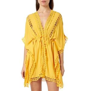 aleva dames kimono met gaatjes, geel, XL