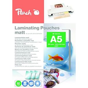 Peach Lamineerfolie A5-80 mic - 100 pouches - mat - beschrijfbaar - premium kwaliteit voor de beste lamineerresultaten - compatibel met apparaten van alle merken fabrikanten - S-PP580-30