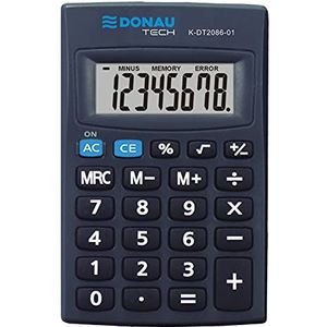 Calculator Donau TECH/K-DT2086-01 8-cijferige wortelfunctie/85x56x9 mm/Kleur: zwart/rekenmachine met 8-cijferige weergave/batterijwerking/compact design