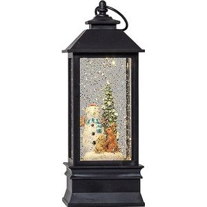 EGLO Led-kerstlantaarn met sneeuwstok, verlichte vintage sneeuwbol met sneeuwpop, raamdecoratie voor Kerstmis met timer, kunststof in zwart