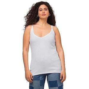 Ulla Popken Geribbelde top voor dames, slim, V-hals, mouwloos, smalle bandjes, sneeuwwit, 62/64 Grote maten