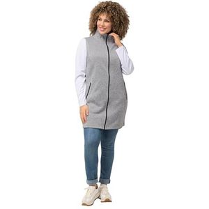 Ulla Popken Gebreid fleece vest voor dames, opstaande kraag, ritssluiting, grijs, 46-48