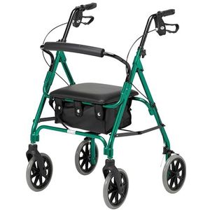 DAYS Lichtgewicht opvouwbare vierwielige rollator, mobiliteitsrollator met gewatteerde zitting, afsluitbare remmen en draagtas, beperkte mobiliteitshulp, voor ouderen of gehandicapten, racegroen,