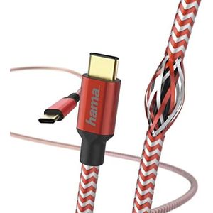 Hama Oplaadkabel en datakabel ""Reflective"" (USB-C naar USB-C, USB 2.0, verguld, 480 MBit/s, 20 V, 3 A, 1,5 m kabellengte) rood