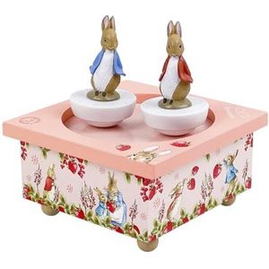 Trousselier - Peter Konijn Peter Rabbit Aardbeien - Houten Baby Dancing Muziekdoos - 2 Afneembare Figuren - Cadeau voor geboorte en Doop - Muziek De Betoverde Fluit Mozart