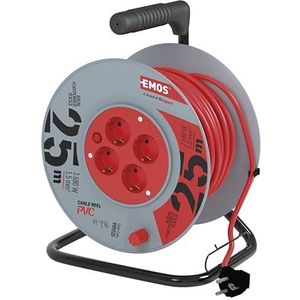 EMOS P09225 Haspel voor de verlengkabel 25 m met 4 Schuko-contactdozen 1,5 mm2