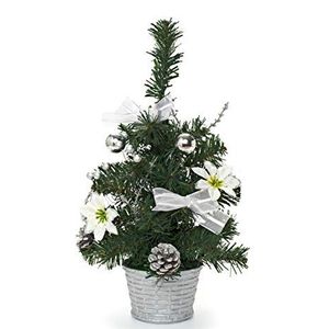 Heitmann Deco Versierde kerstboom - kleine kunstkerstboom met sieraden - wit, zilver - kunststof boom