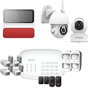 Daewoo Security SA636 - Premium Plus model compatibel met dieren, draadloos huisalarm, wifi/GSM verbonden, buitensirene, 2 camera's, compatibel met Amazon Alexa, Google Home, wit