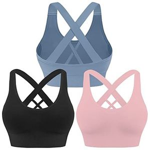 Evercute Sports Bra for Women Padded Medium Support Criss Cross Strappy Bras Seamless High Impact Yoga Exercise Athletic Bras